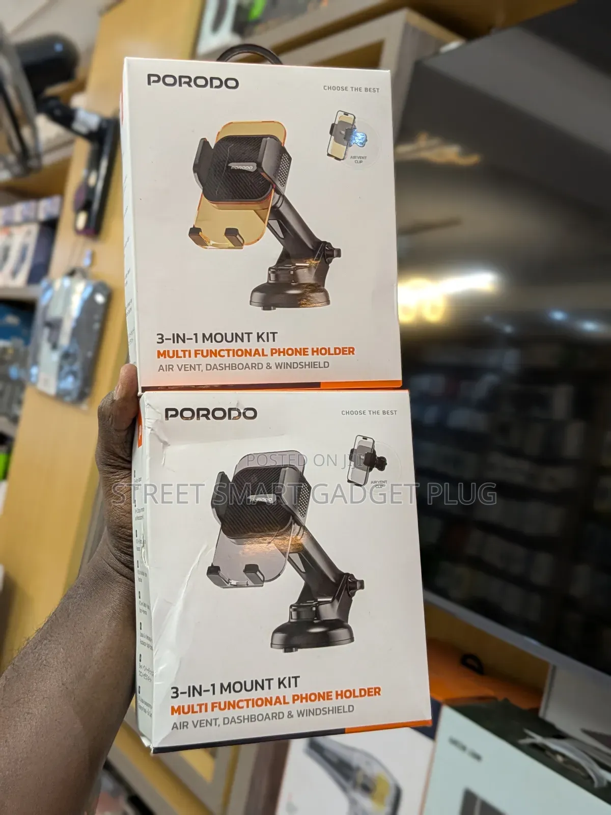 Porodo 3in1 Car Phone Holder(Dash/Air Vent Mirror)