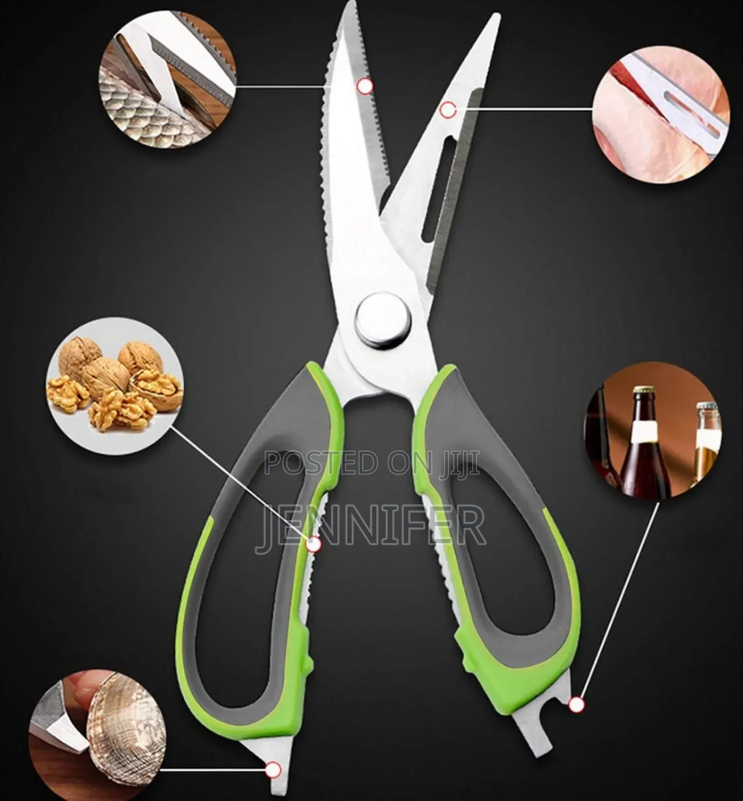 Heavy-Duty Multifunction Stainless Steel Kitchen Scissors Green