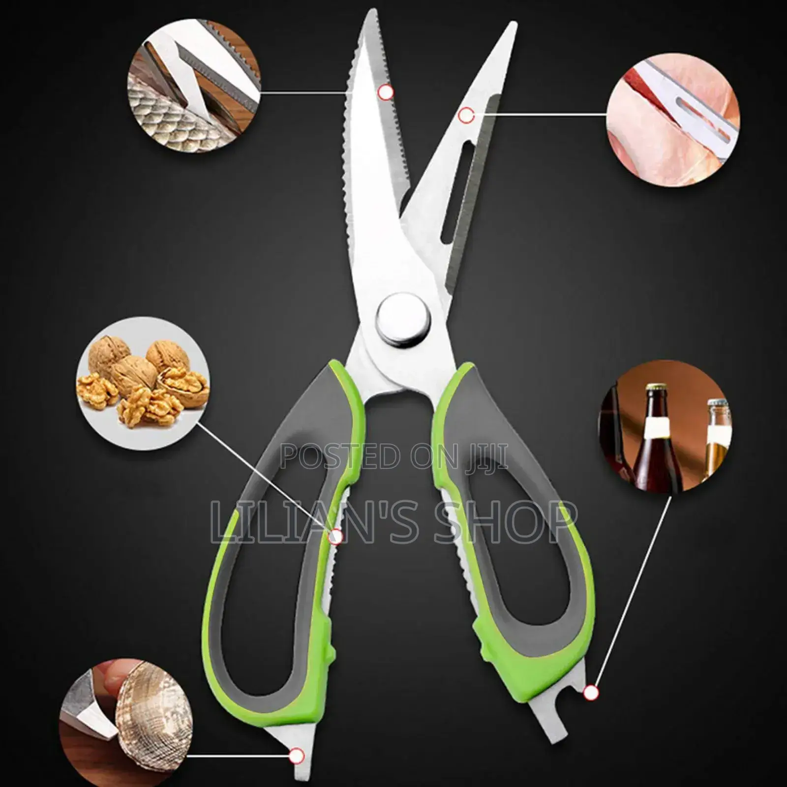 Heavy-Duty Multifunction Stainless Steel Kitchen Scissors Green