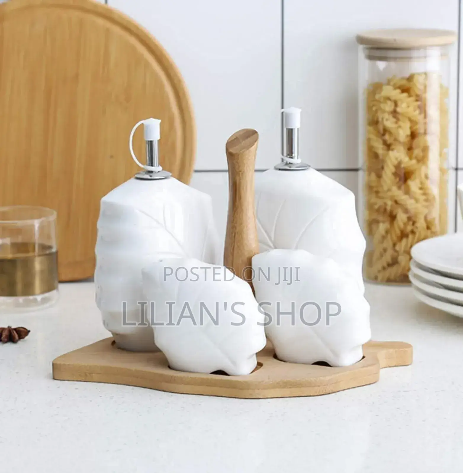 Ceramic Bamboo White Kitchen Seal Seasoning Jar Set