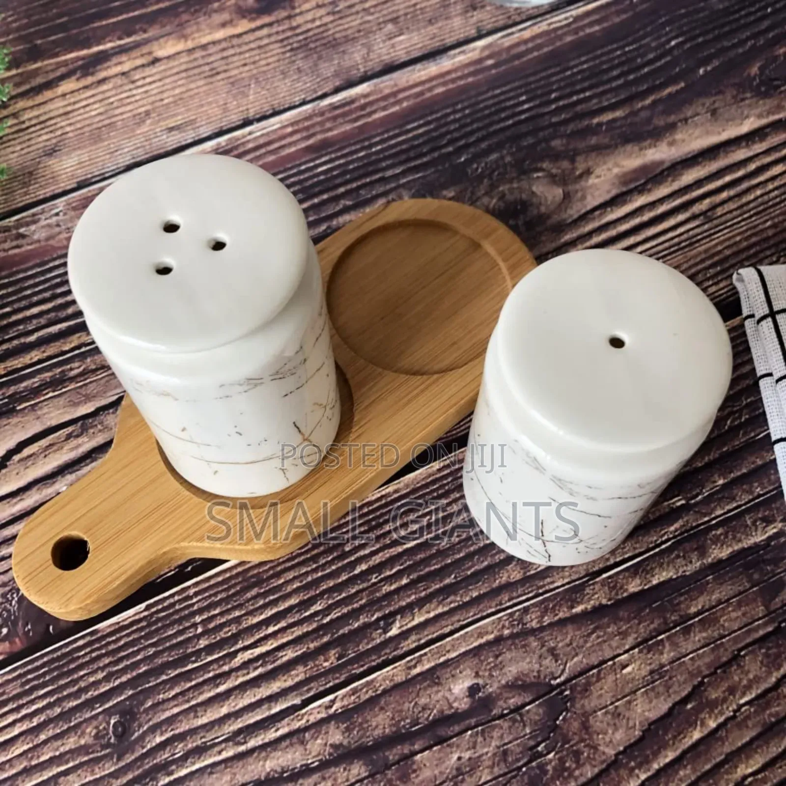 Salt and Pepper Shakers With Bamboo Wood Tray