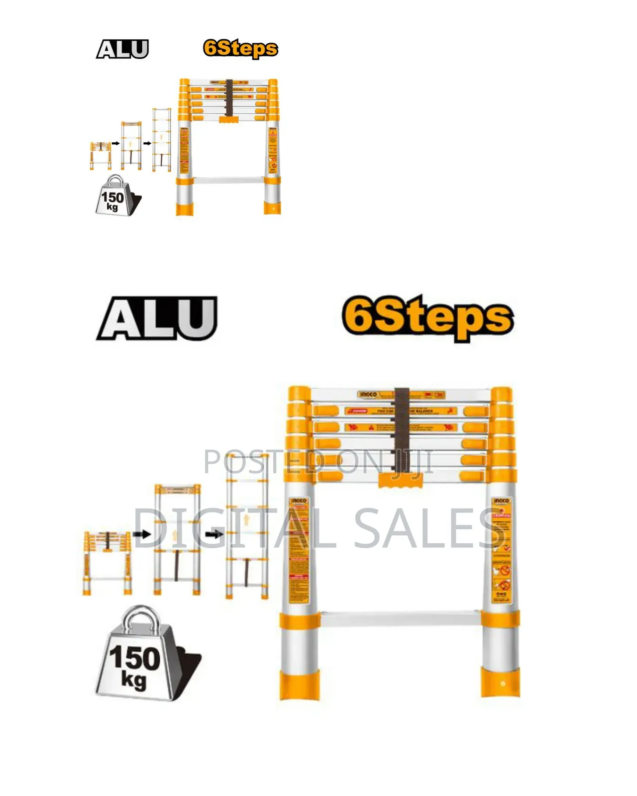 Ingco Hlad08061-Telescopic Ladder-Orange