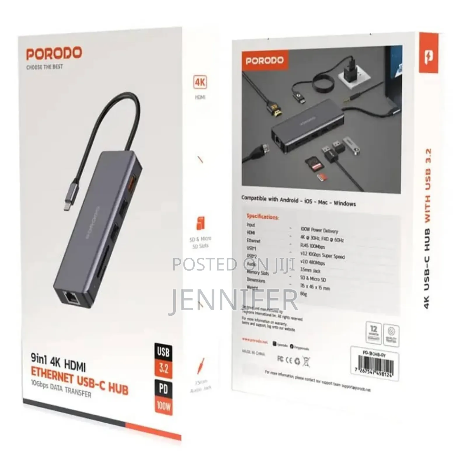 Porodo 9 In 1 Ethernet Usb -c Hub