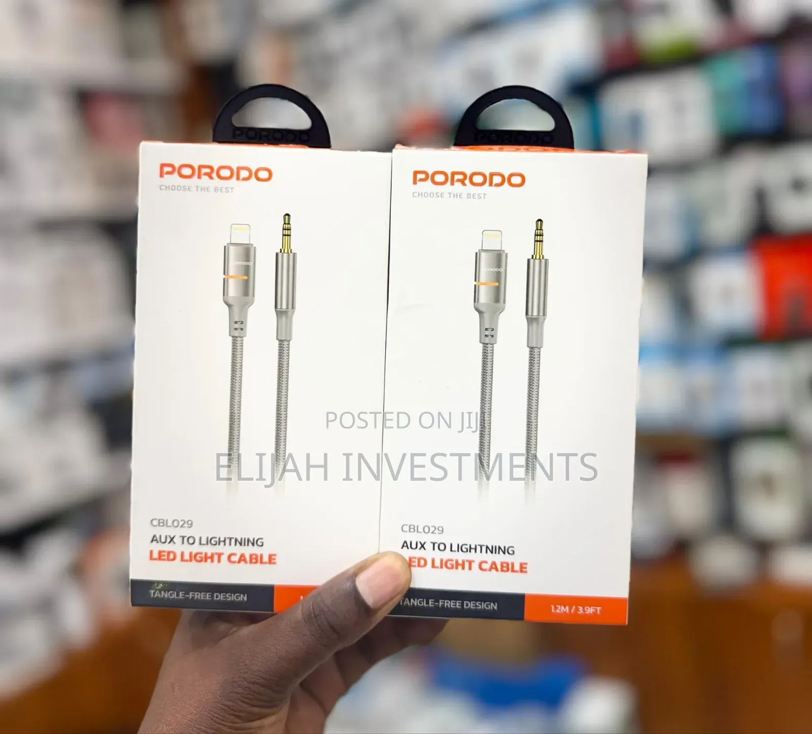 Porodo Aux to Lightning Head Led Light Cable, 1.2m Length