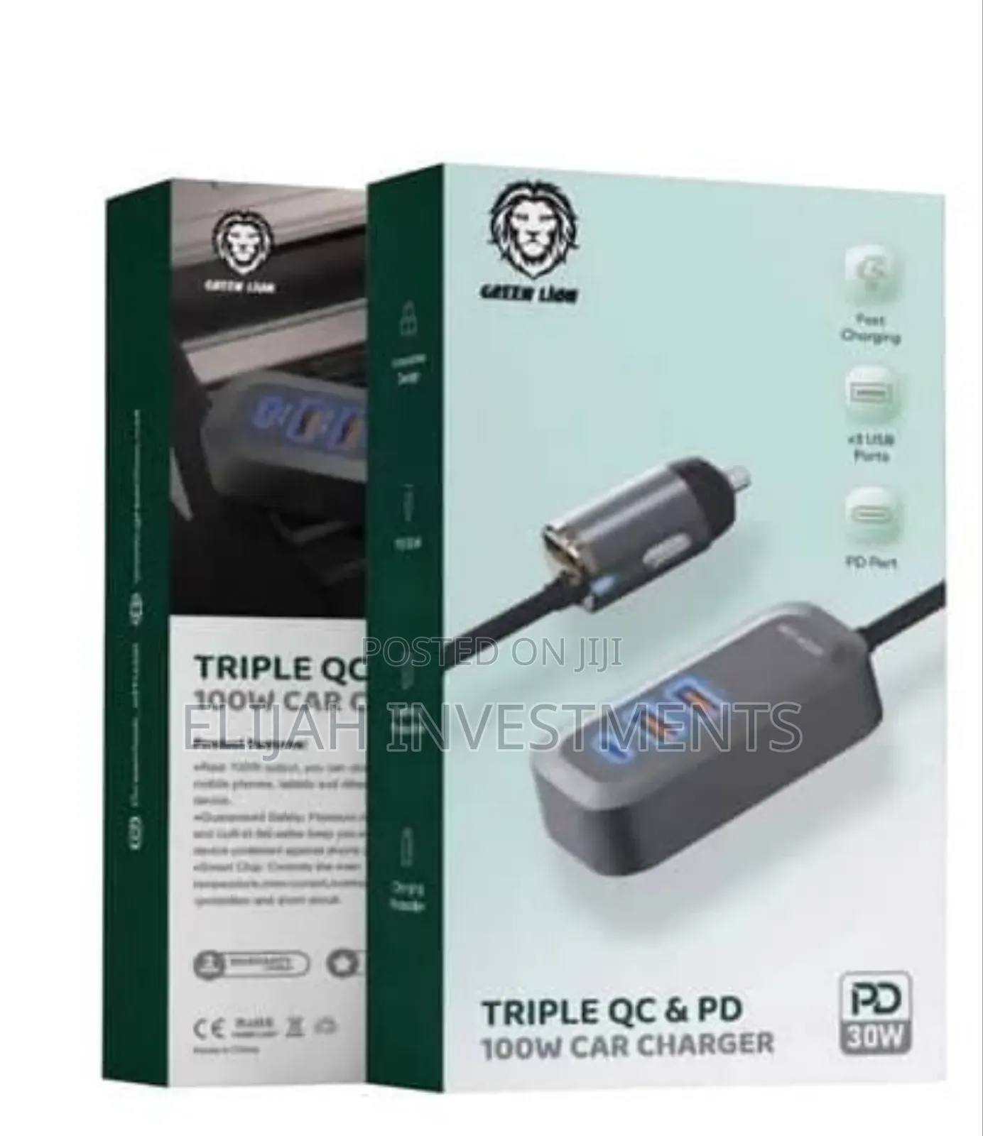 Green Lion Triple Qc Pd 100w Car Charger