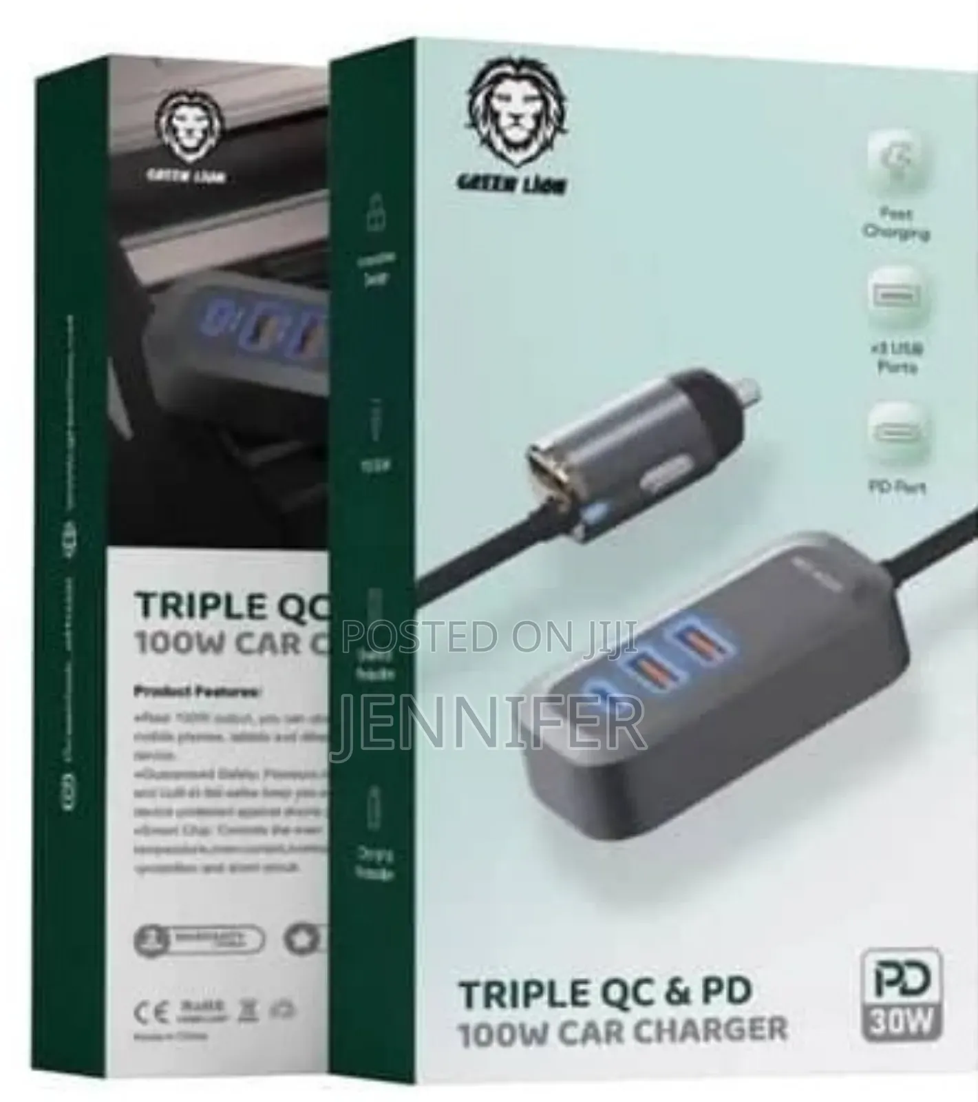Green Lion Triple Qc Pd 100w Car Charger