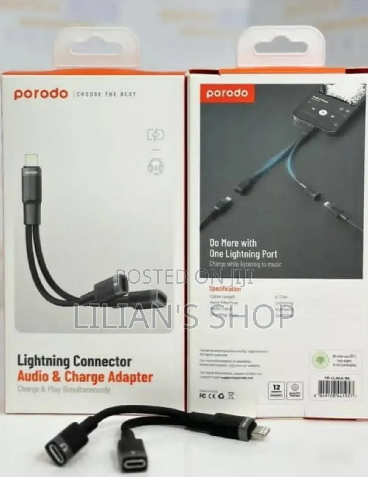 Porodo Lightning Connector Audio Charge Adapter-