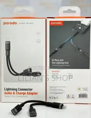 Porodo Lightning Connector Audio Charge Adapter-