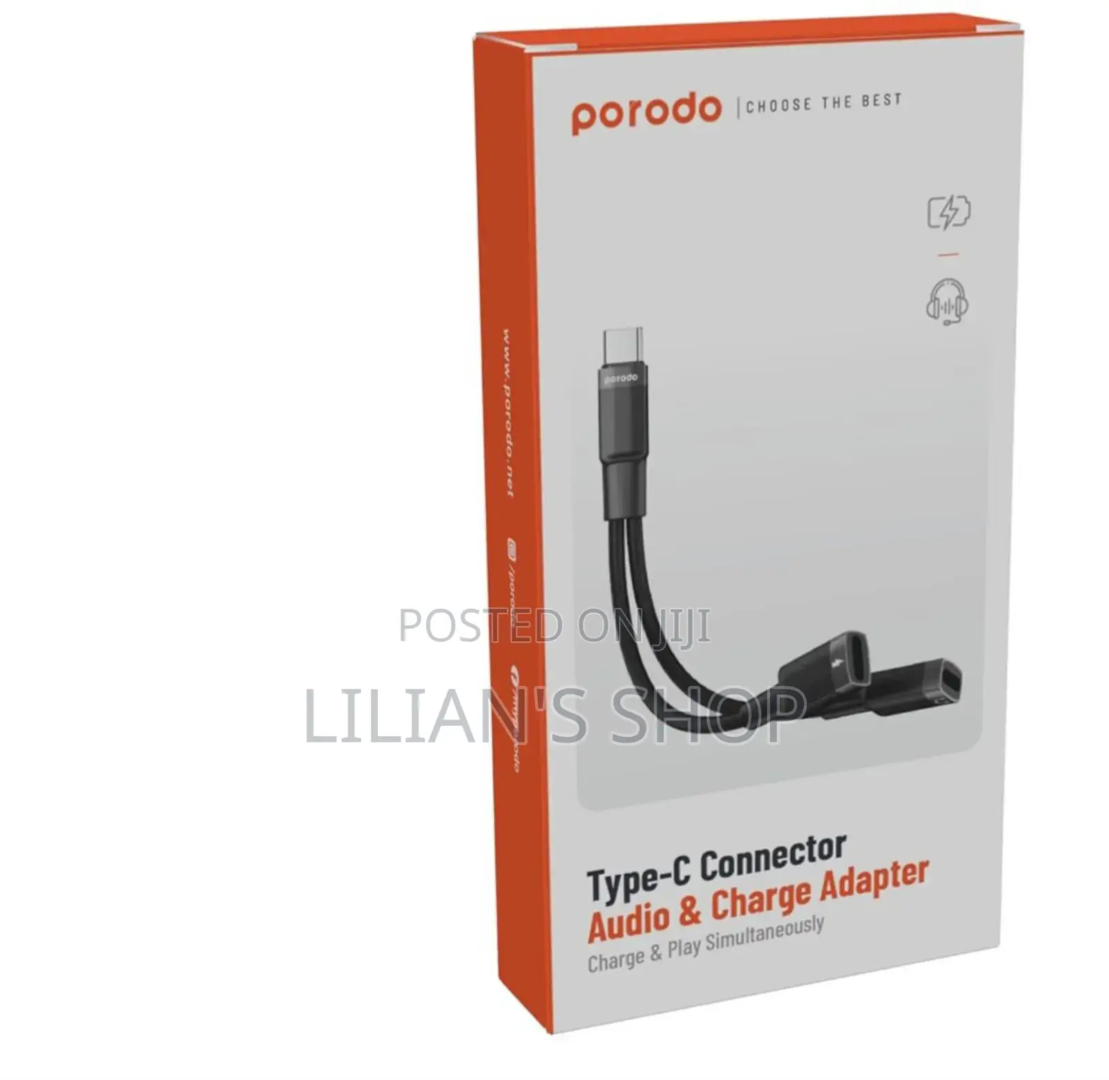 Porodo Type-C Connector Audio Charge Adapter.