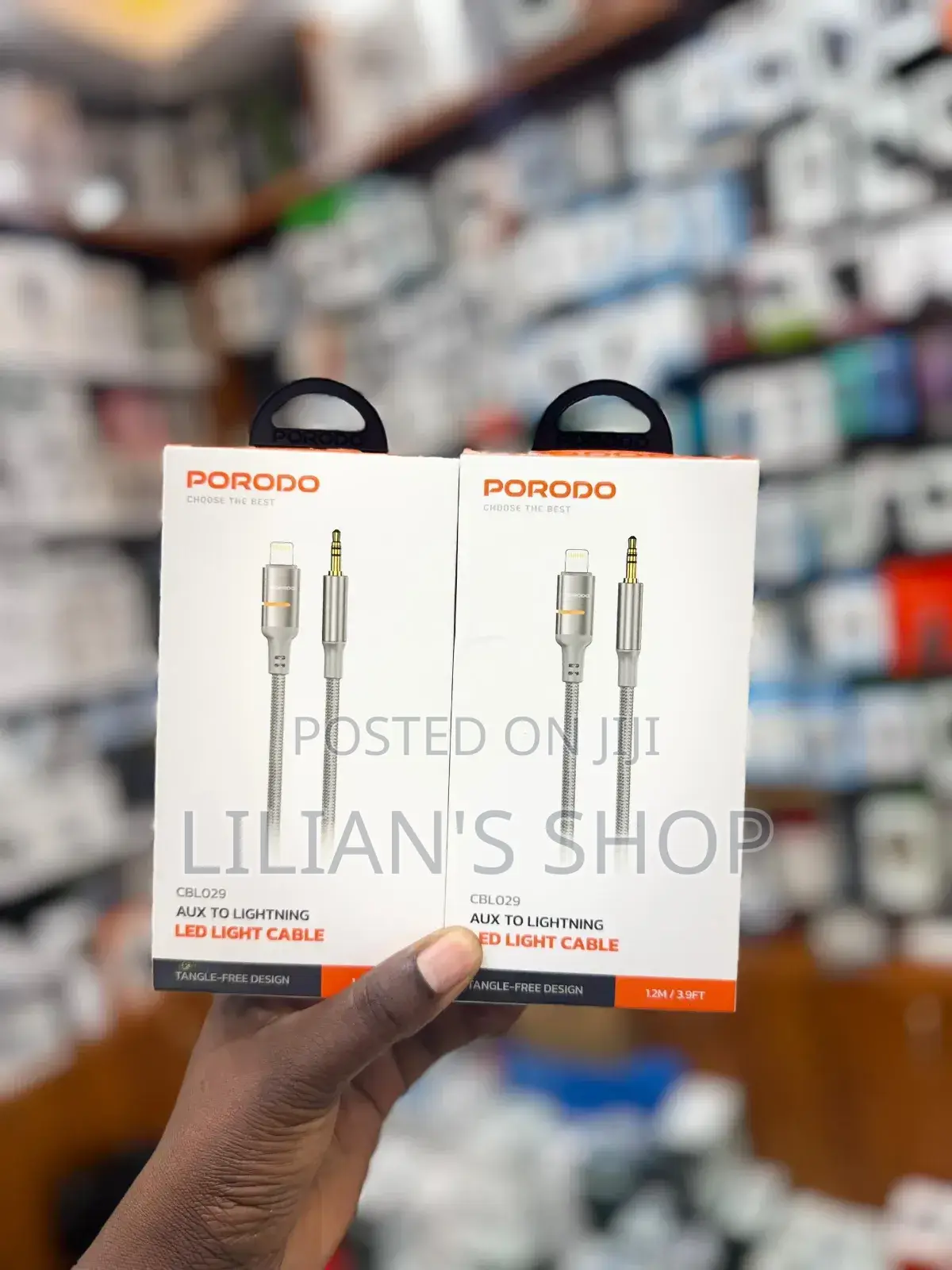 Porodo Aux to Lightning Head Led Light Cable, 1.2m Length