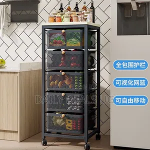 Multi-Layer Kitchen Storage Cart With Rotating Baskets