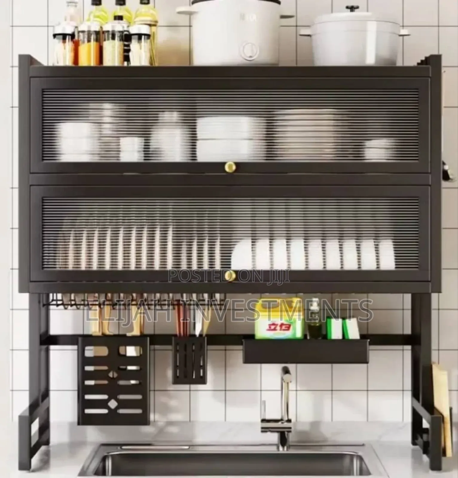 Dustproof Double Dish Cabinet Organiser Rack