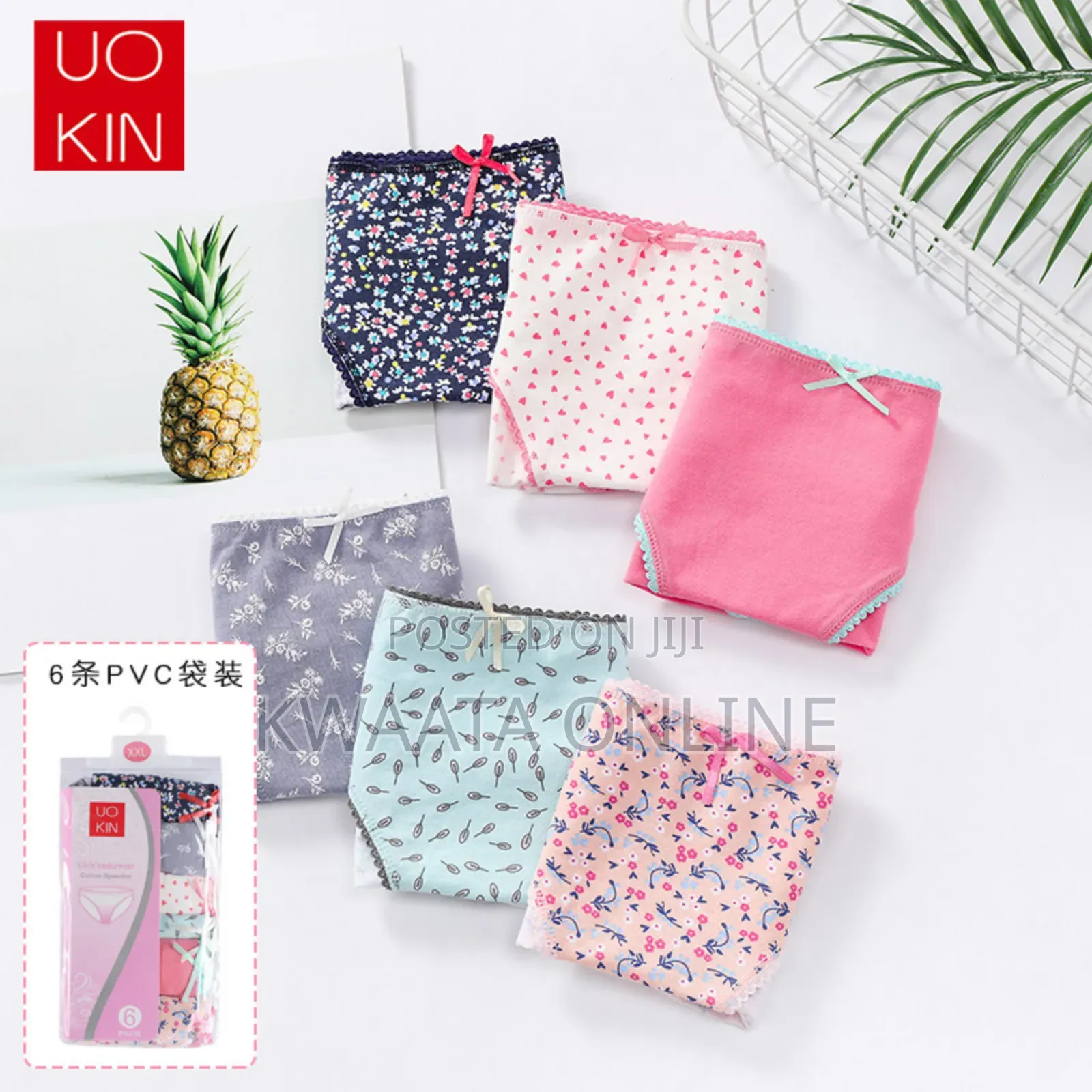 6 Piece Pack Uo Kin Cotton Seamless Women Panties Mid Waist Underpants