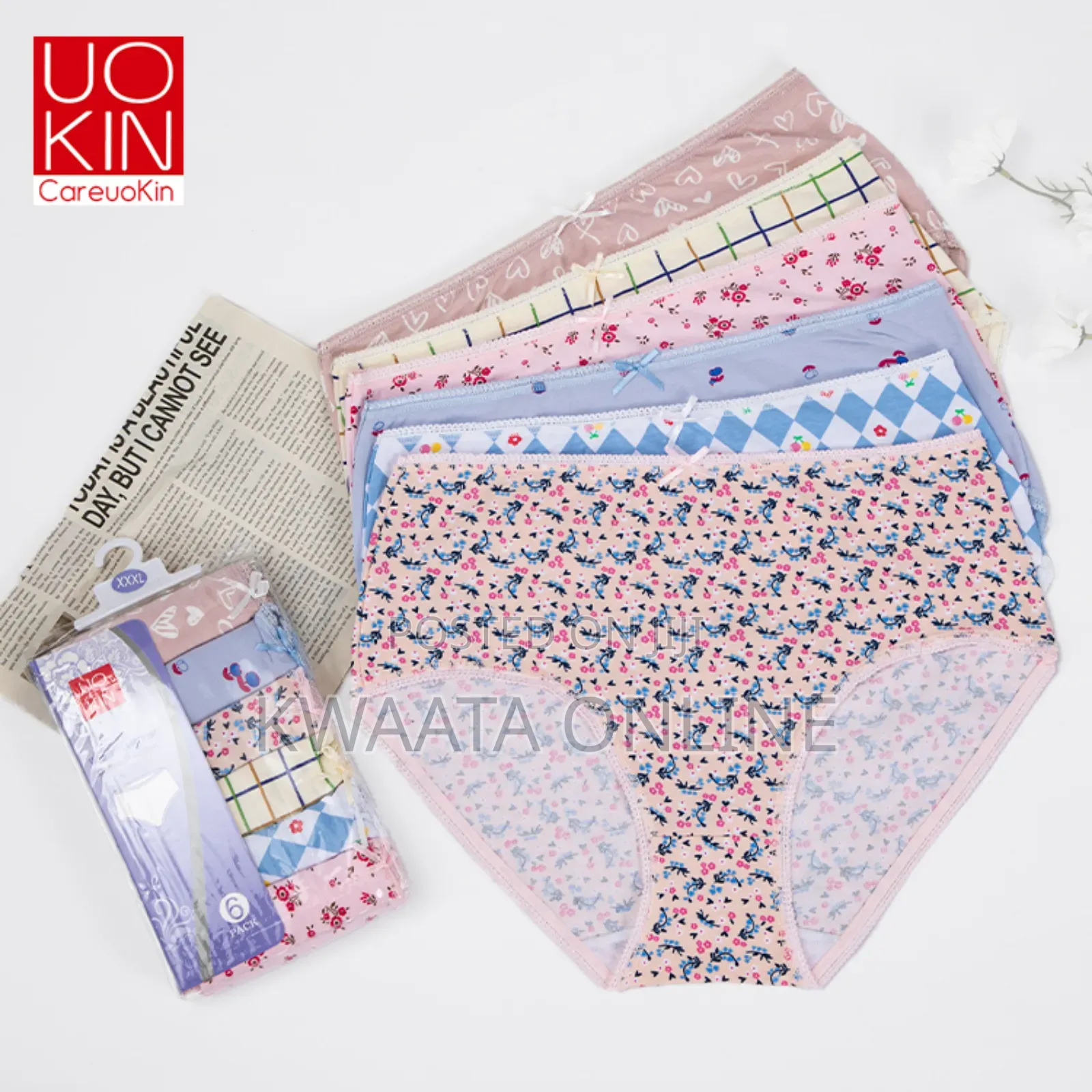 6 Piece Pack Uo Kin Cotton Seamless Women Panties Mid Waist Underpants