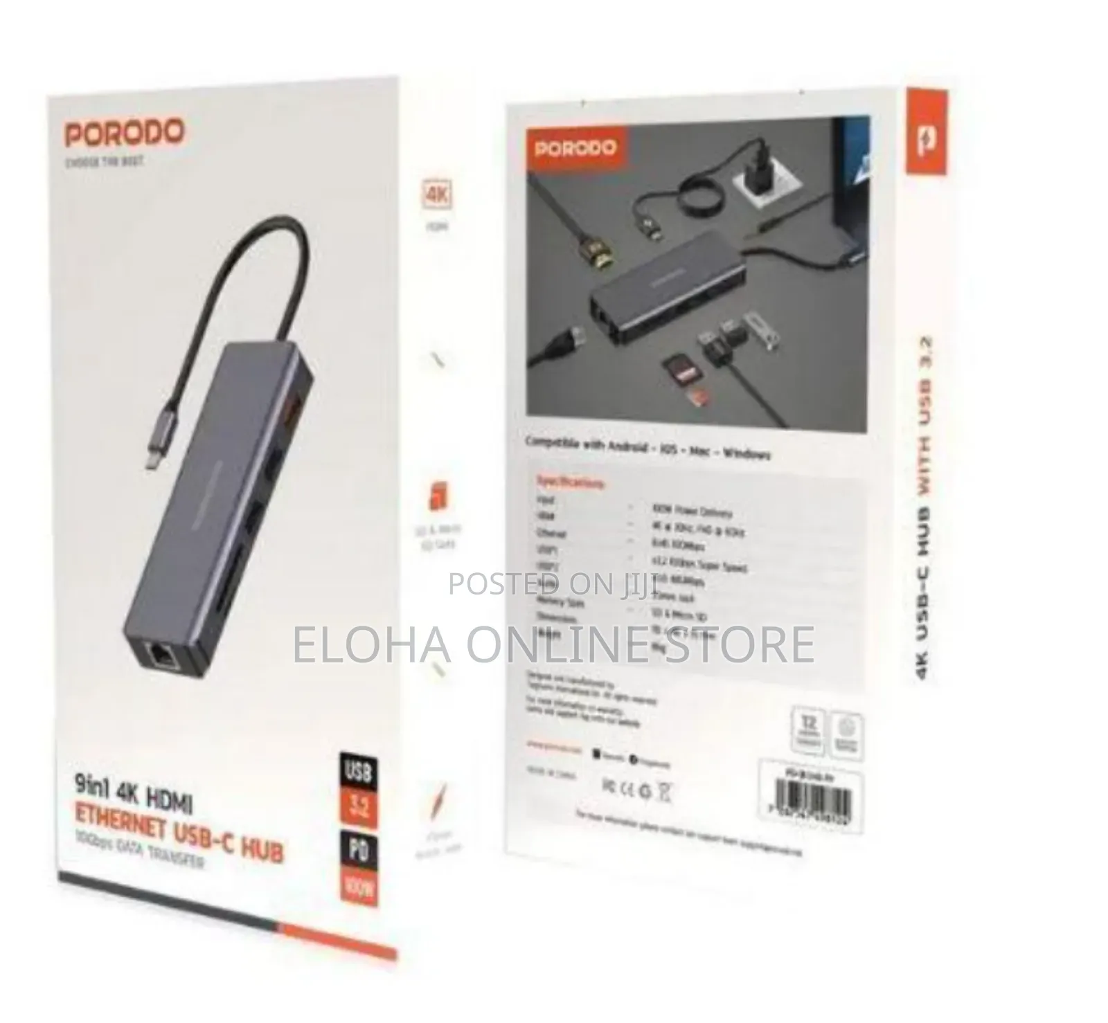 Porodo 9 in 1 Ethernet Usb -C Hub