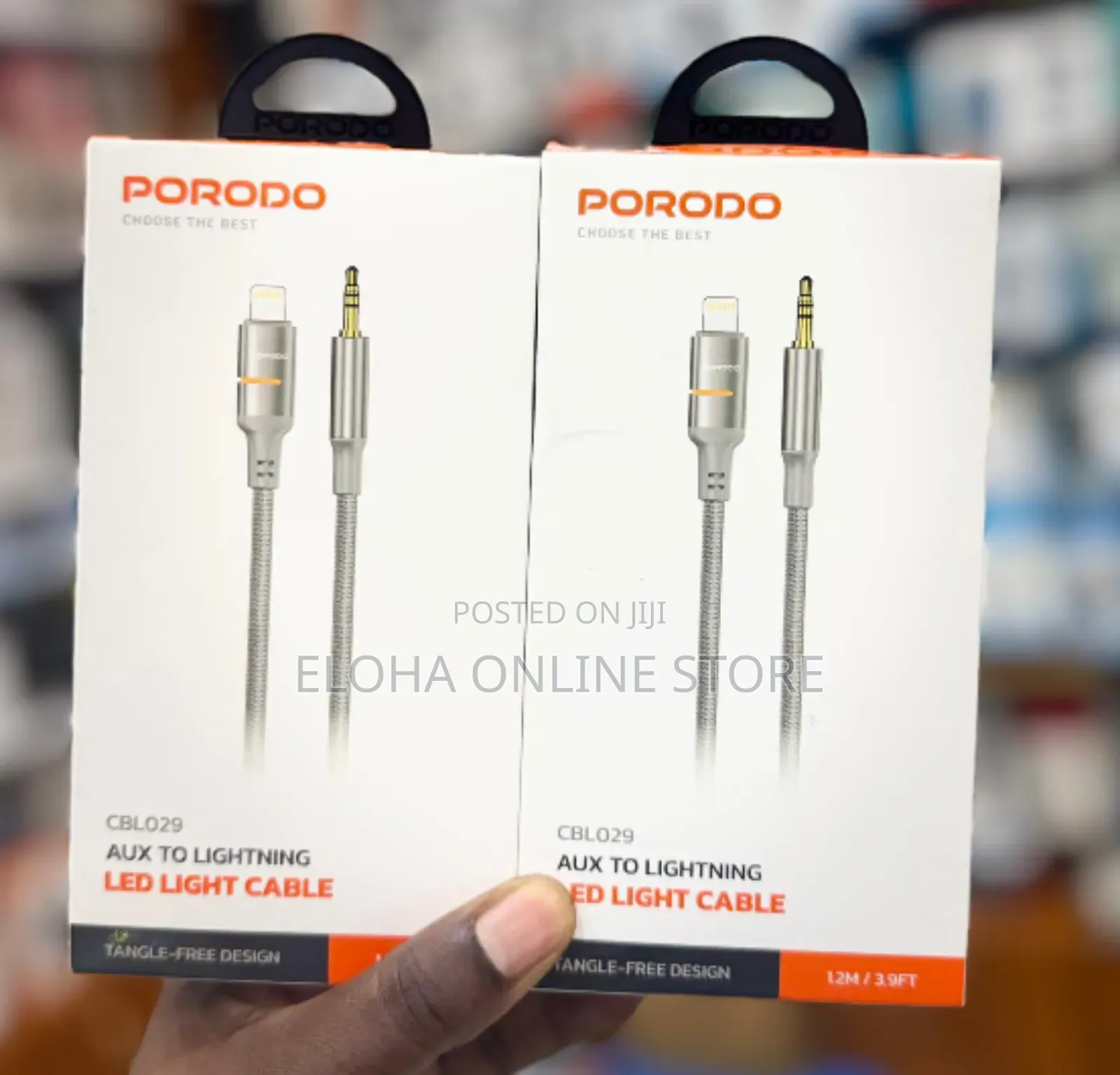 Porodo Aux to Lightning Head Led Light Cable, 1.2m Length