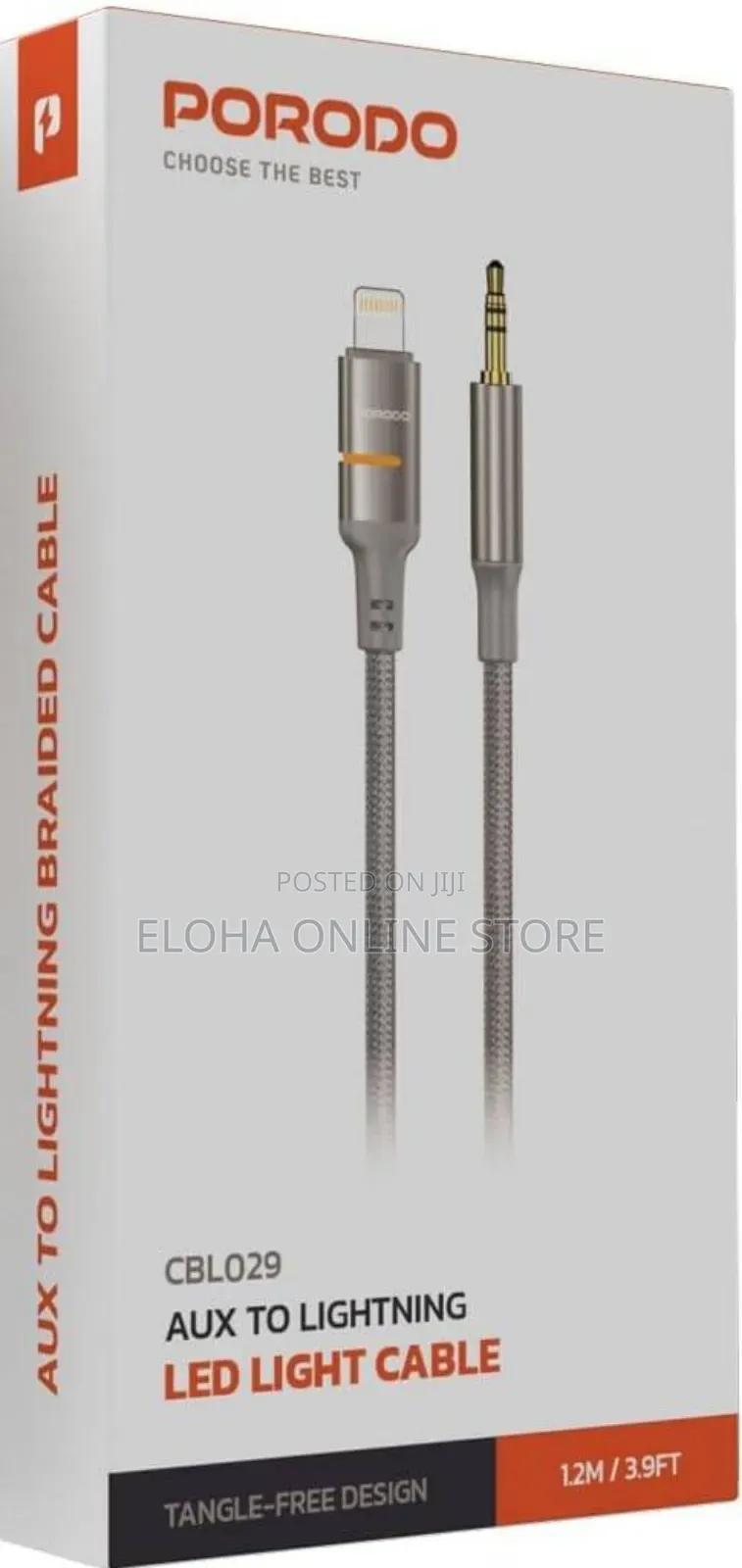 Porodo Aux to Lightning Head Led Light Cable, 1.2m Length