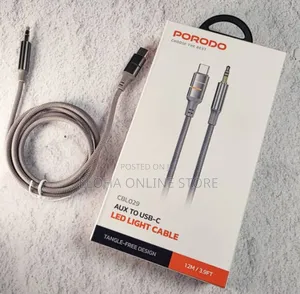 Porodo Aux to Usb-C Led Light Cable
