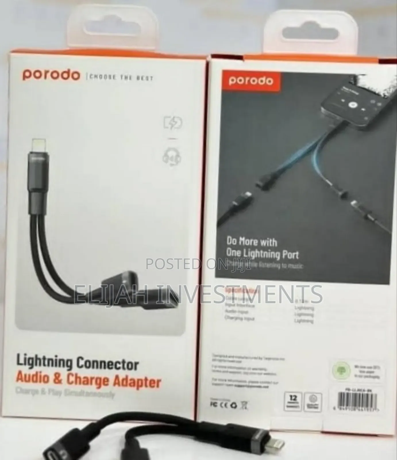 Porodo Lightning Connector Audio Charge Adapter