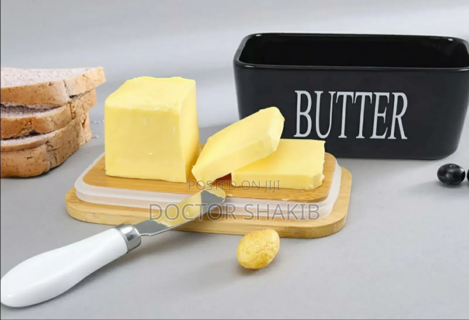 Brand New Black Ceramic Butter Dish With a Wooden Lid