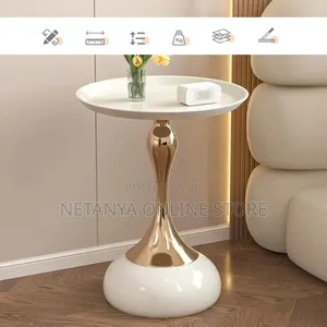 Gold Round Pedestal Elegant Side Table
