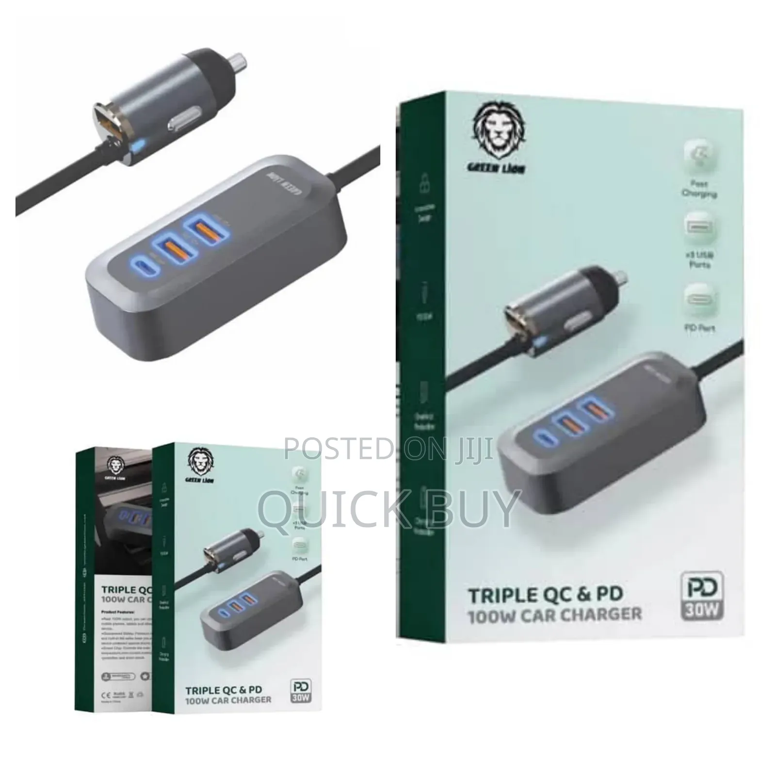 Green Lion Triple Qc Pd 100w Car Charger