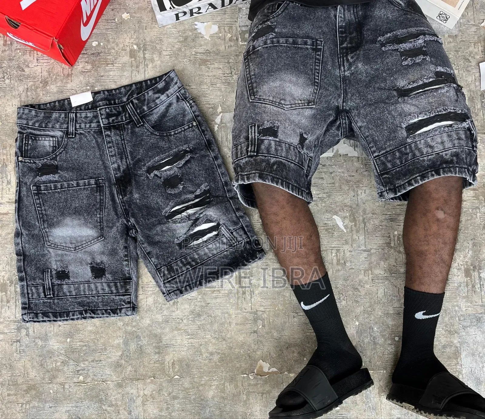 Black Damage Short Jeans Size 30-36