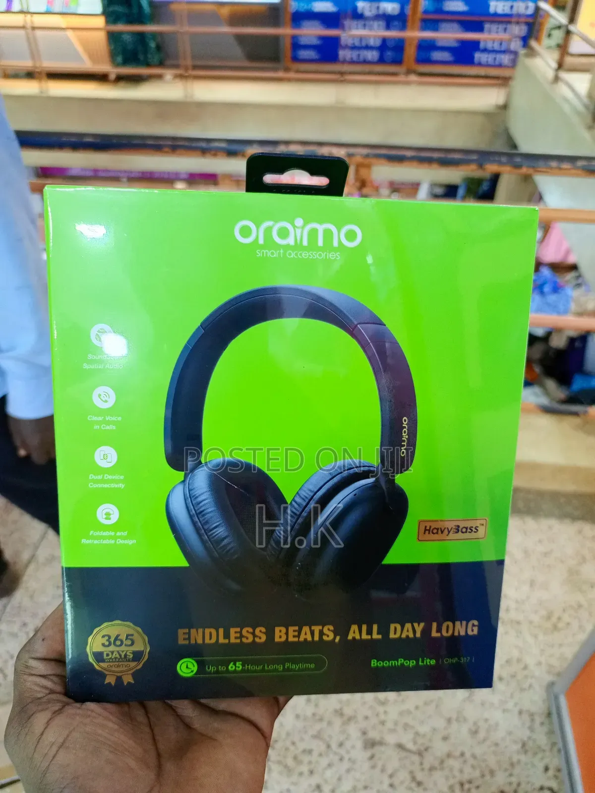 Oraimo Boompop Lite Enc Over-Ear Wireless Headphones.