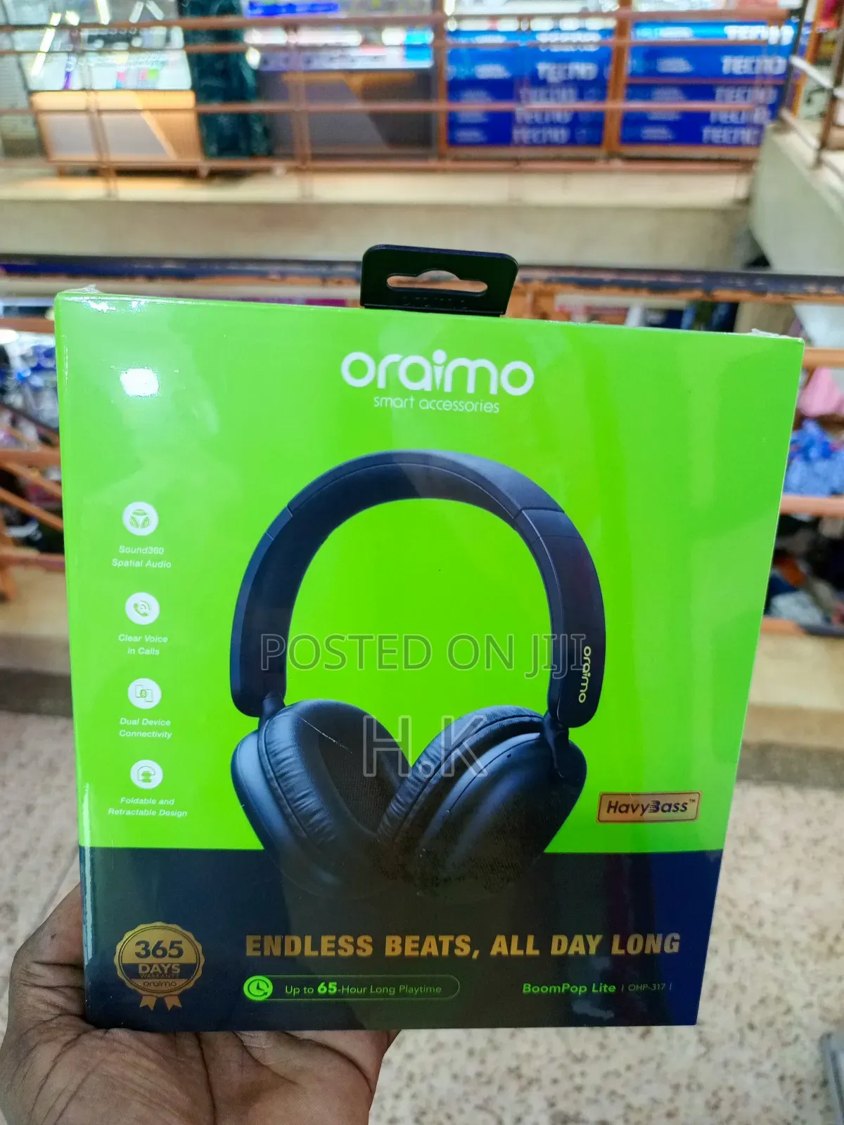 Oraimo Boompop Lite Enc Over-Ear Wireless Headphones.