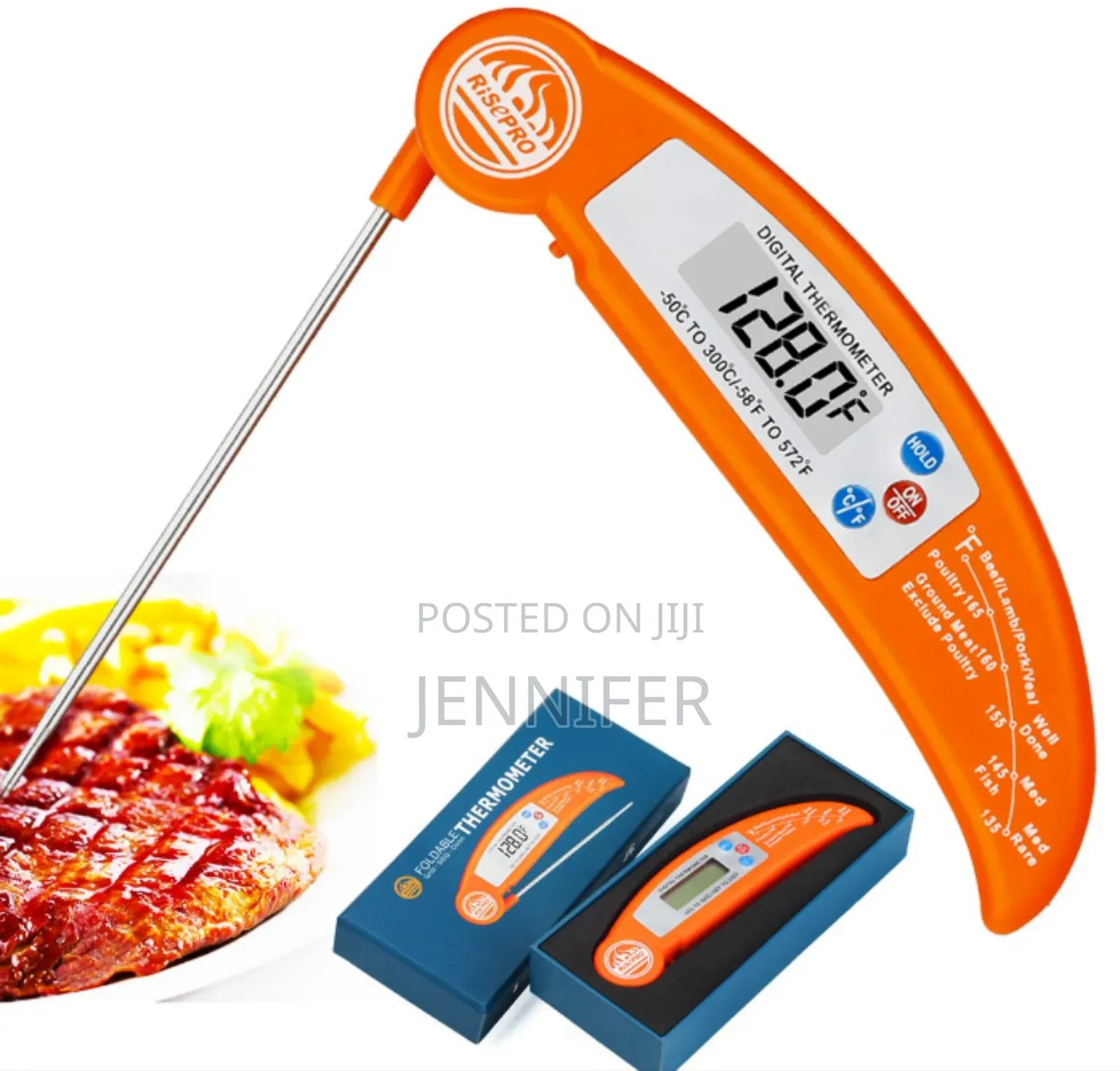 Foldable BBQ Thermometer With LCD Display Screen