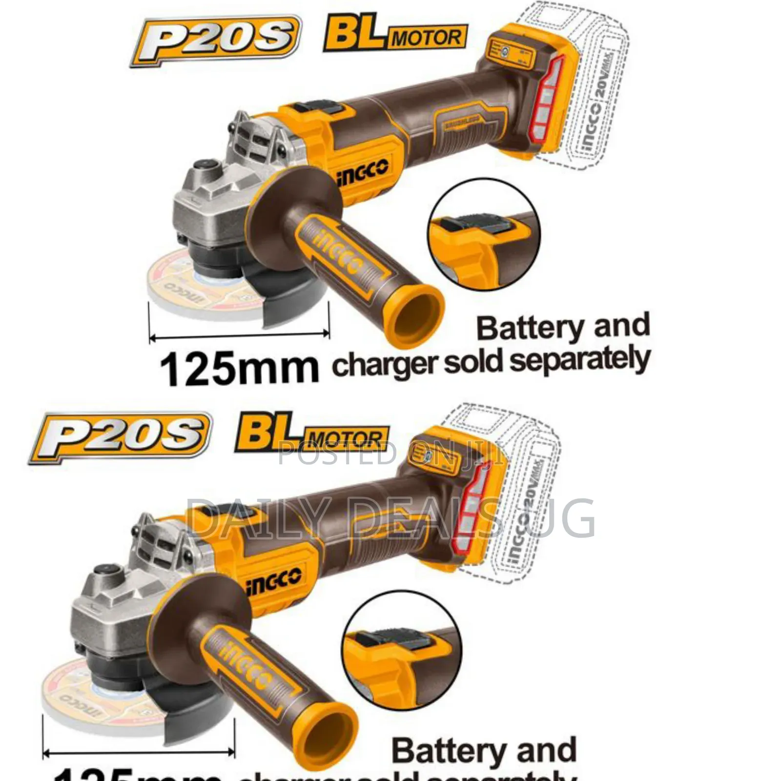 Ingco Cagli202158 -Lithium-Ion Angle Grinder -Orange