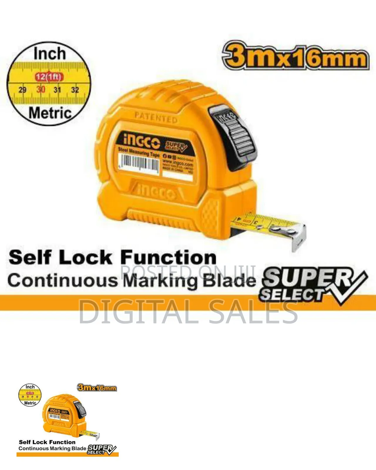 Ingco Steel Measuring Tape - Yellow