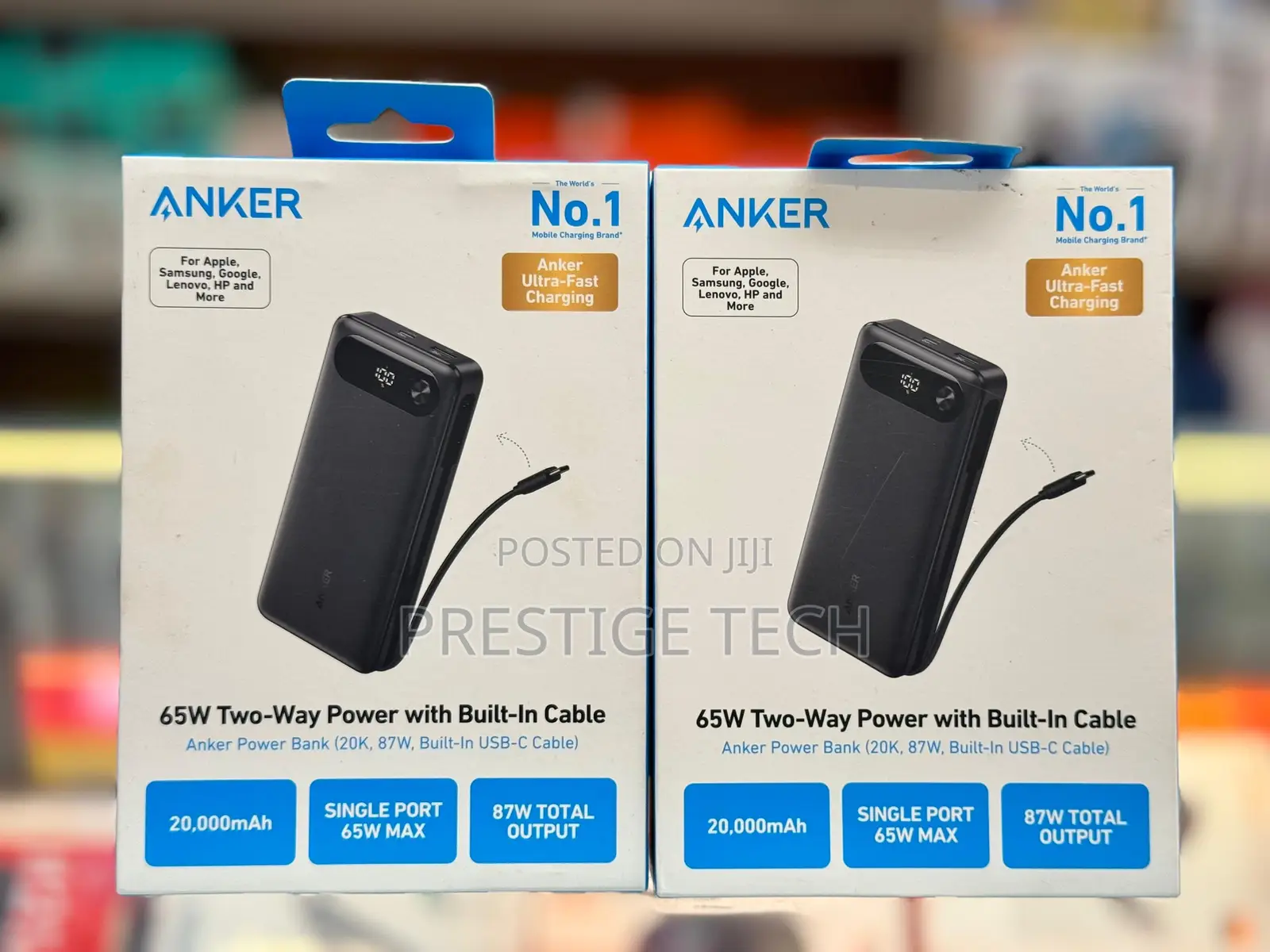 Anker 20000mah Laptop Power Bank 65w Two Way Built In Cable 87w Max