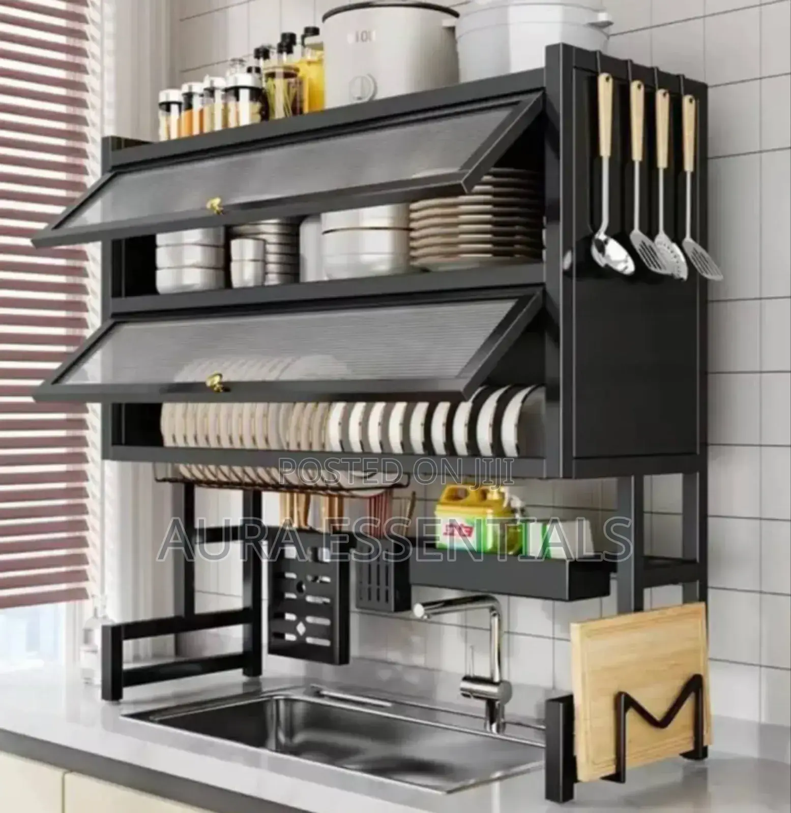 Dustproof Double Dish Cabinet Organiser Rack