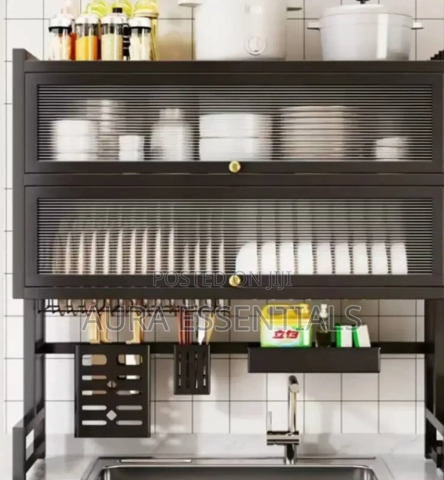 Dustproof Double Dish Cabinet Organiser Rack