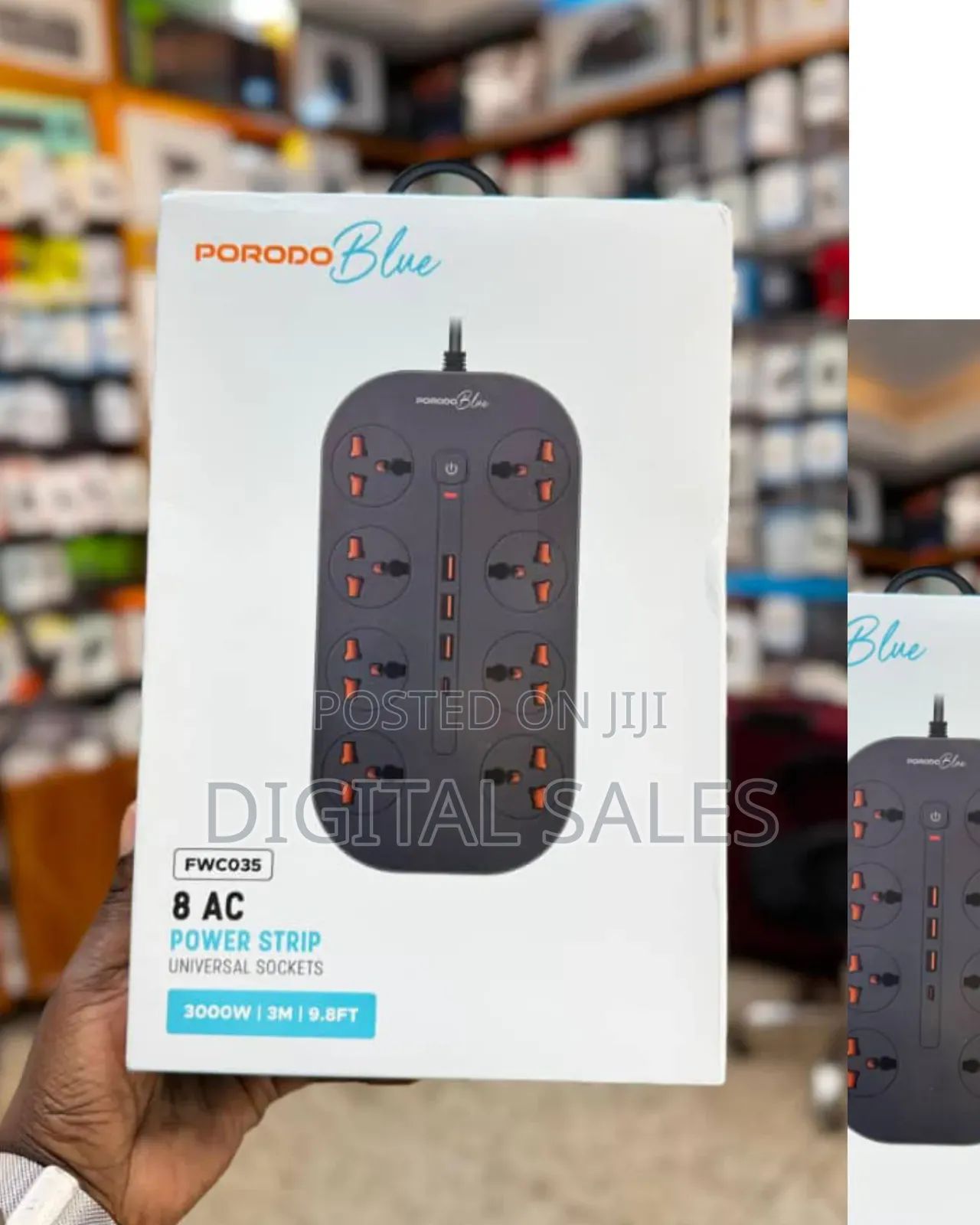 Porodo Blue 8 - Ac Power Strip Universal Socket