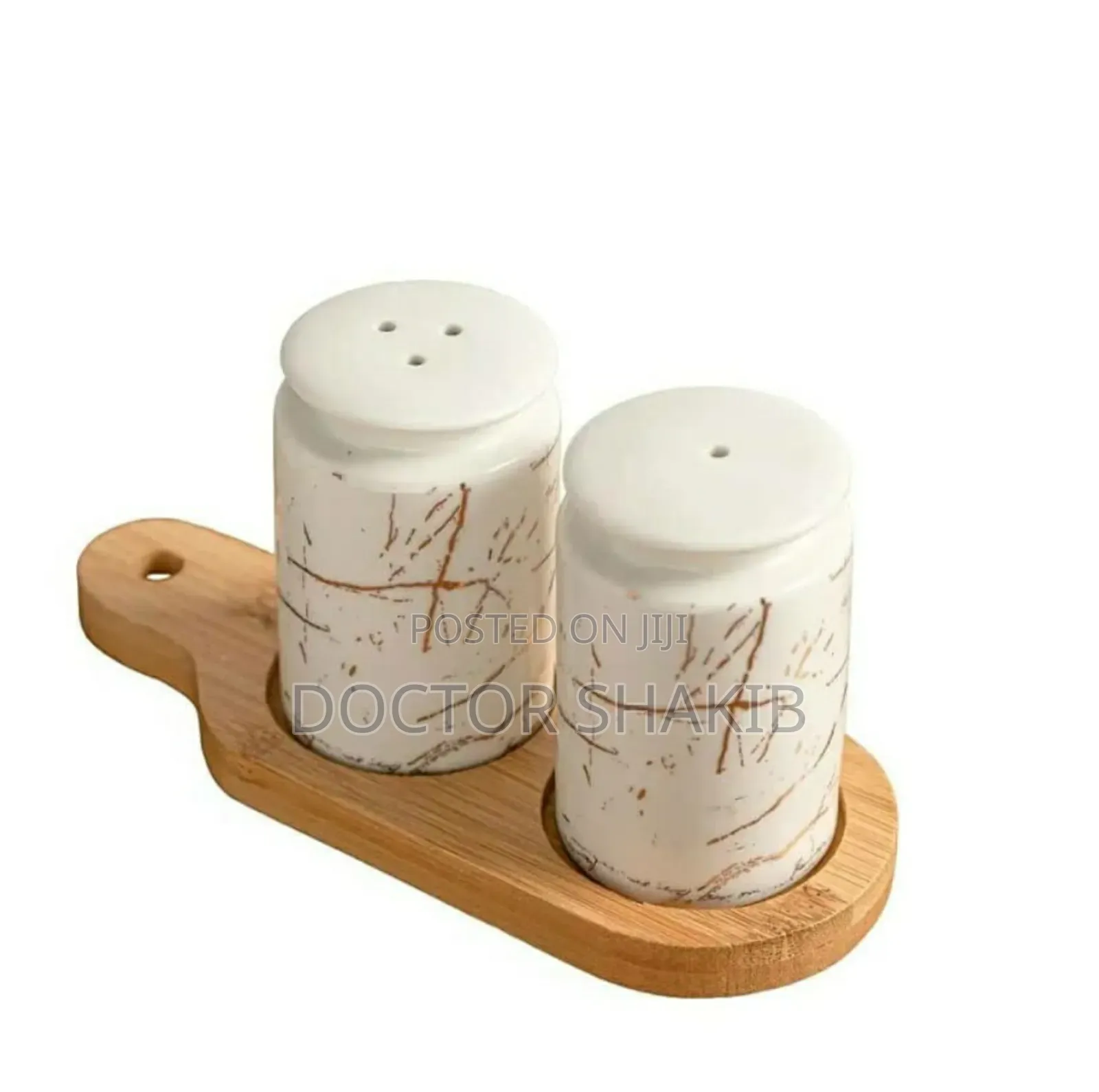 Unique Salt and Pepper Shakers With Bamboo Wood Tray