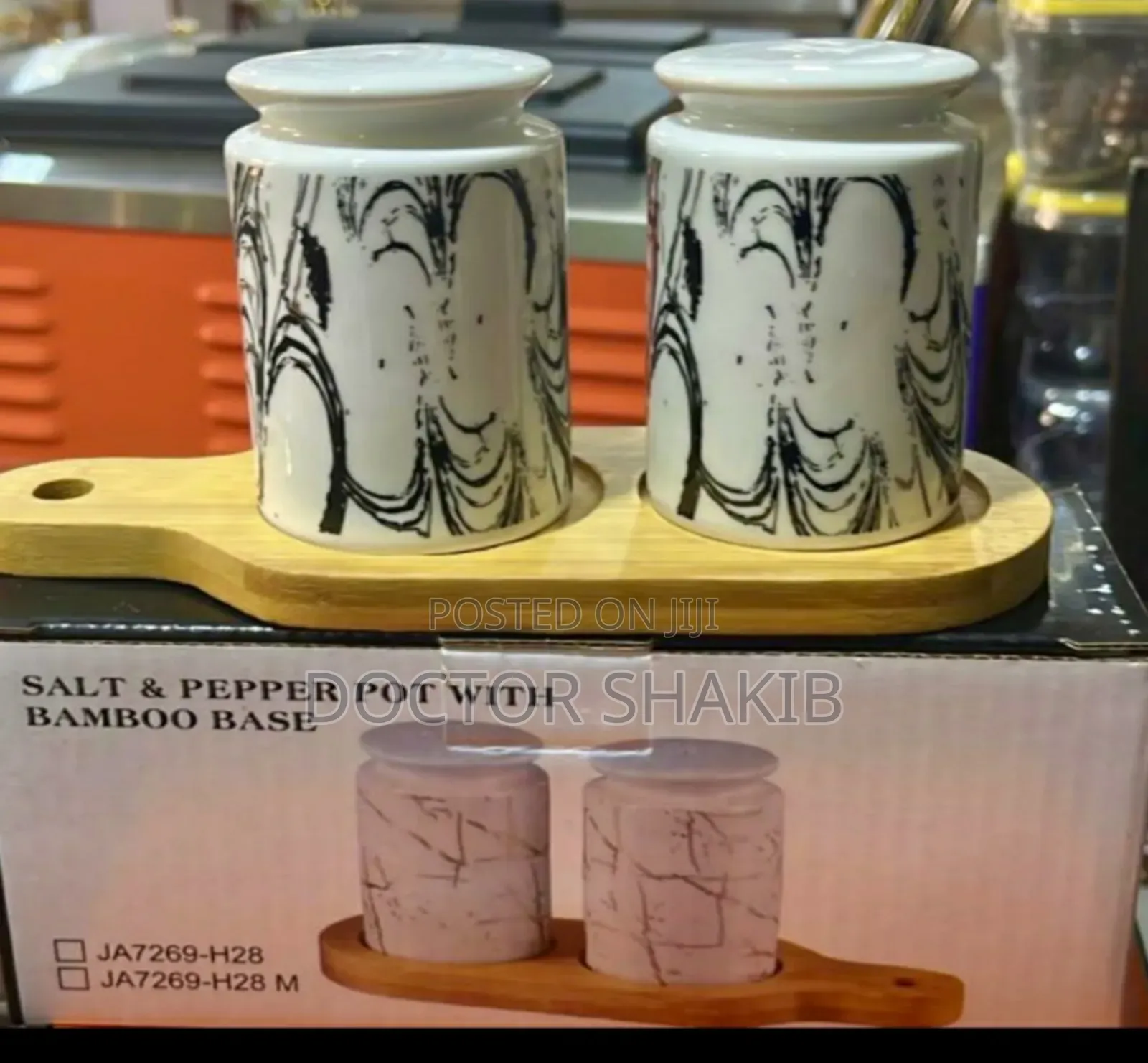 Unique Salt and Pepper Shakers With Bamboo Wood Tray
