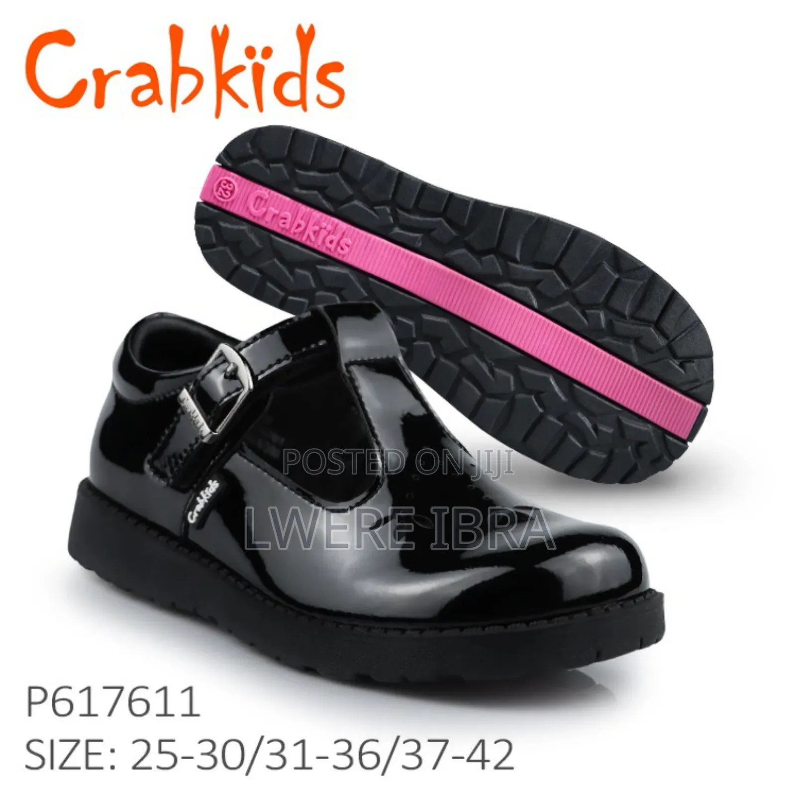 Black Shinny Crab Kids Shoes for School