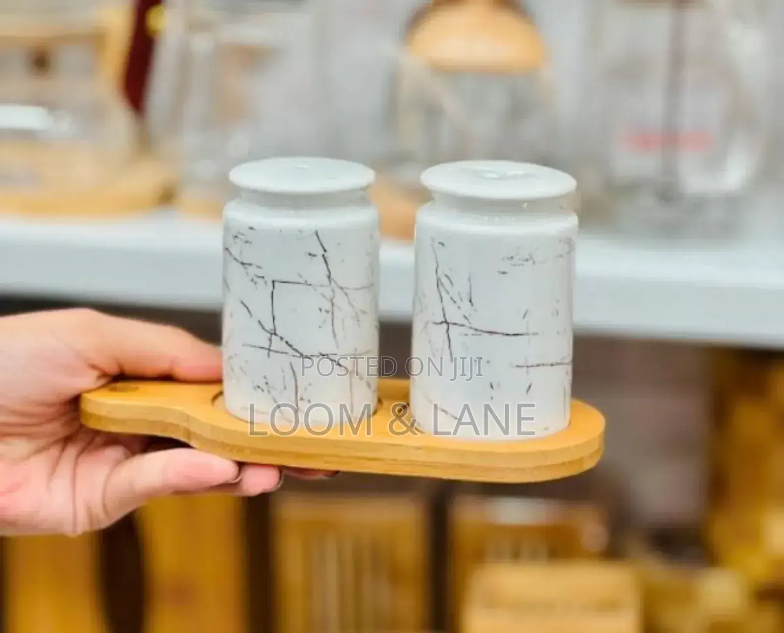 Salt and Pepper Shakers With Bamboo Wood Tray