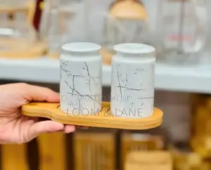 Salt and Pepper Shakers With Bamboo Wood Tray