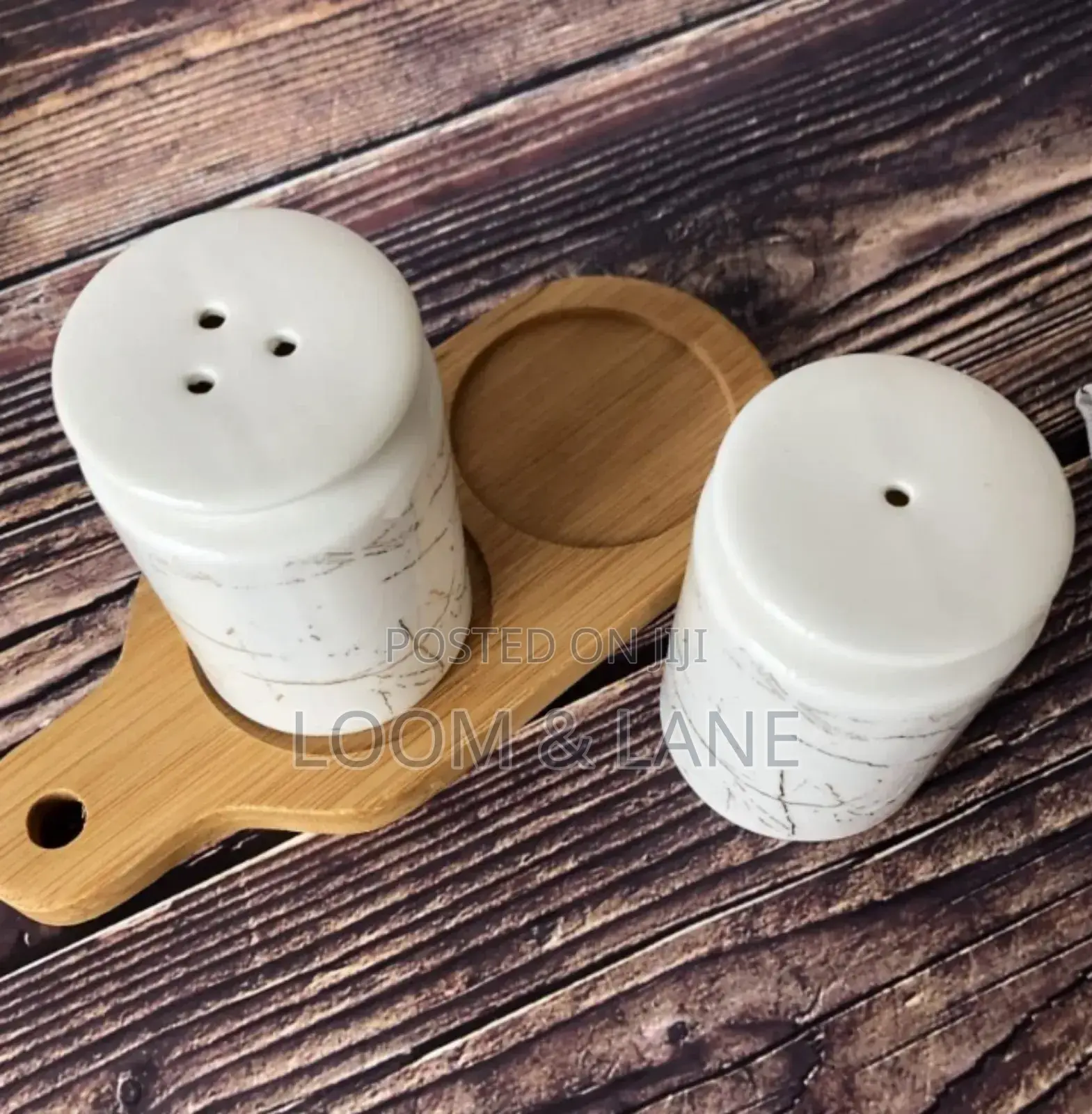 Salt and Pepper Shakers With Bamboo Wood Tray