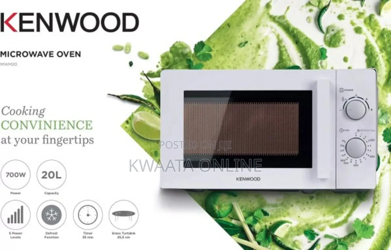 Kenwood 20l Microwave Oven Mwm20, 5 Power Level, Defrost Function,700w