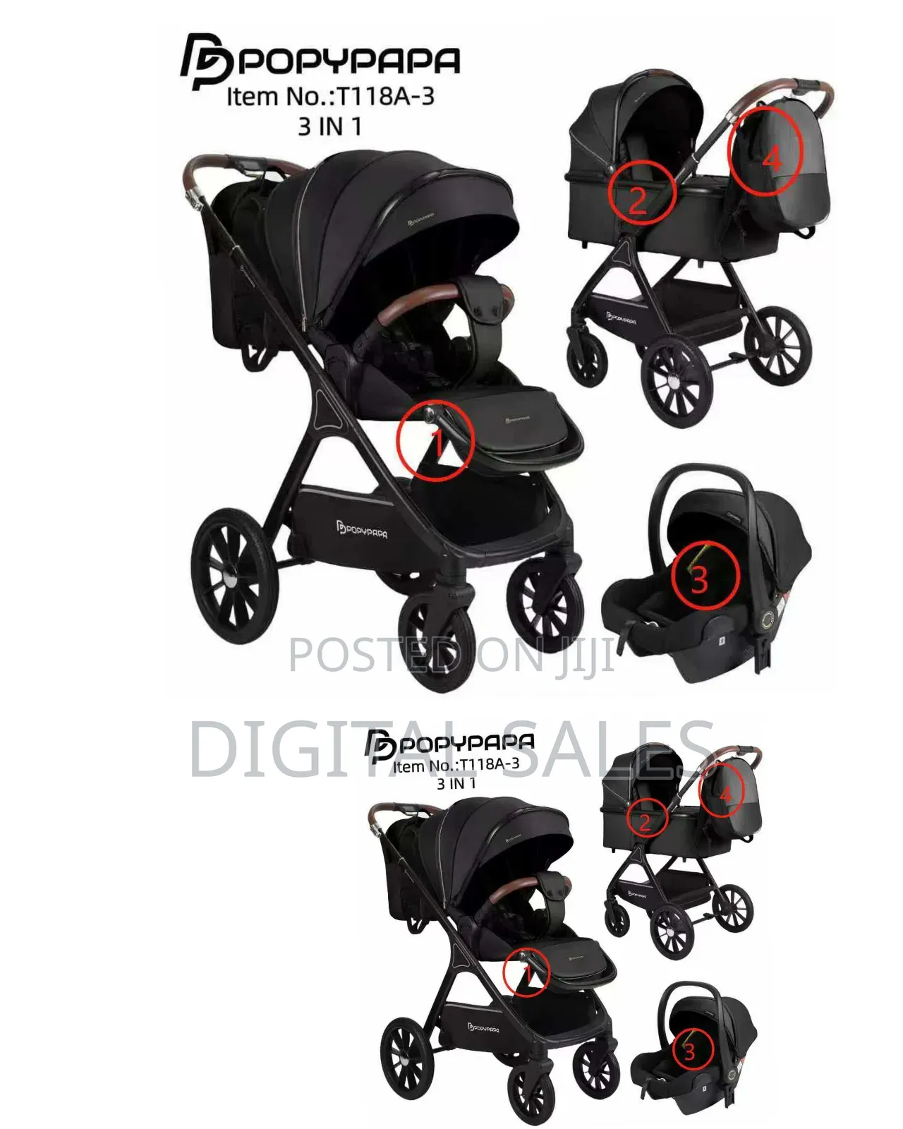 High Luxury 3 in 1 Baby Stroller Set Carriage for Newborn - Travelpack