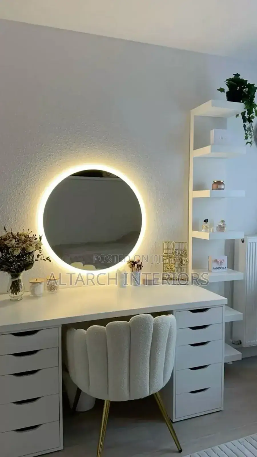 Well Furnished Classic Dressing Mirror With a Seating Chair