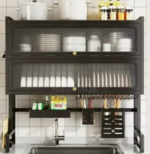 Dustproof Double Dish Cabinet Organiser Rack