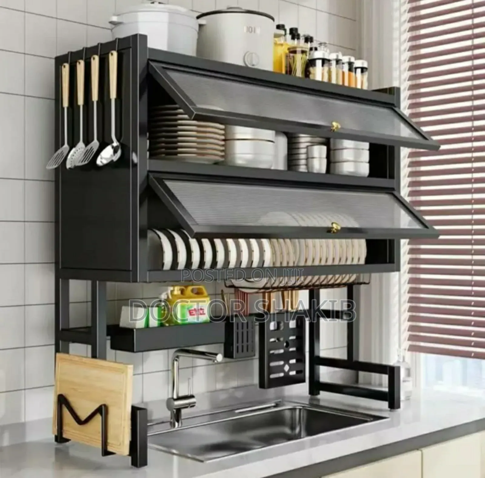 Dustproof Double Dish Cabinet Organiser Rack
