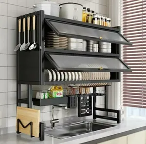 Dustproof Double Dish Cabinet Organiser Rack