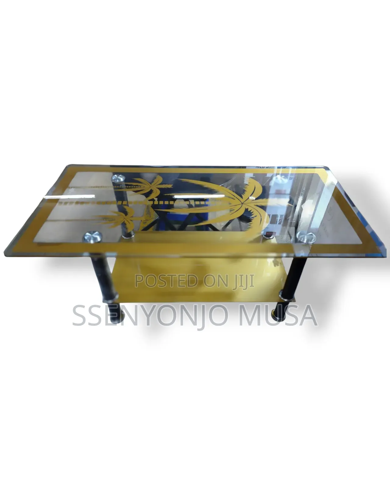 Golden 2-Step Center Table - 90x60x45cm, Glass and Aluminum-