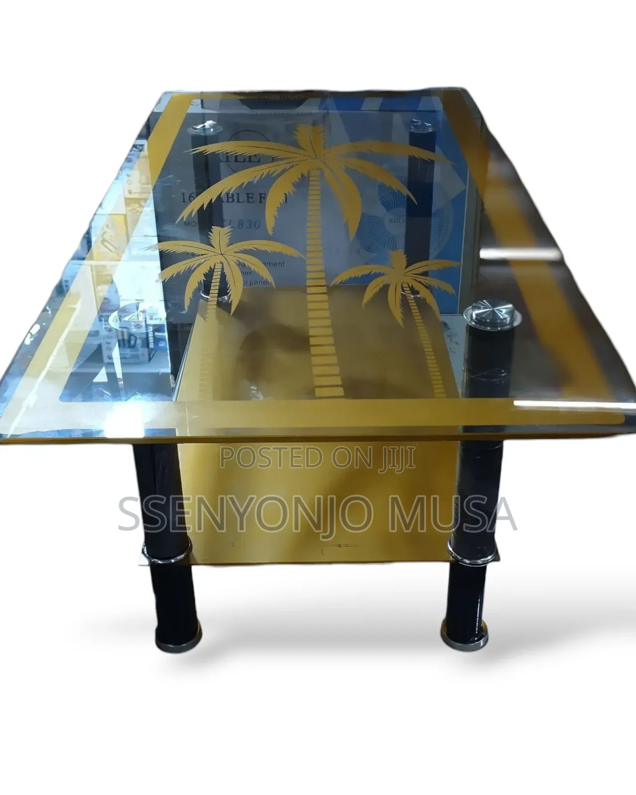 Golden 2-Step Center Table - 90x60x45cm, Glass and Aluminum-
